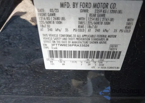 2023 Ford Maverick Lariat z USA, uszkodzony, nr VIN 3FTTW8E36PRA33026